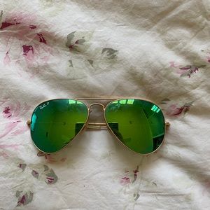 RayBan polarized green reflective aviators